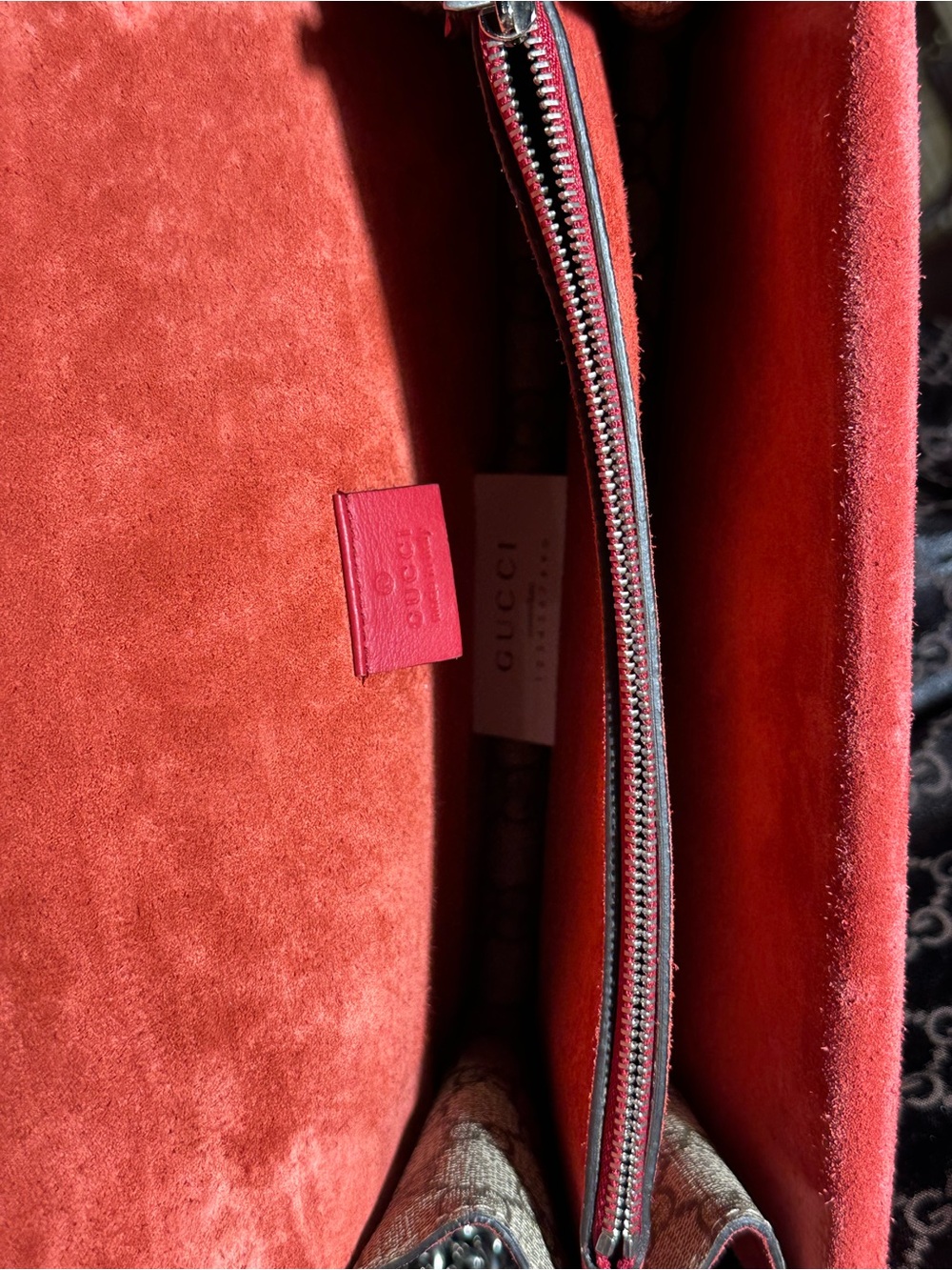 Gucci Monogram Shoulder Bag with Red Trim and Silver Hardware - Picture 4 of 5